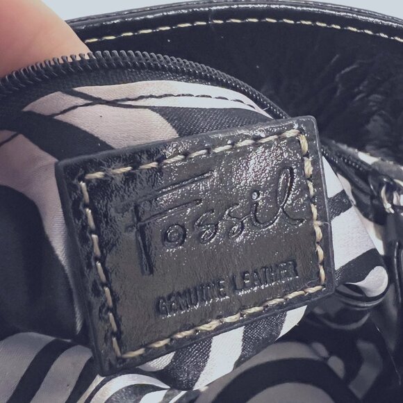 Fossil Black Leather Y2K Clutch Metal Frame Snap Shut Purse-Casual-Dinning - Picture 11 of 12